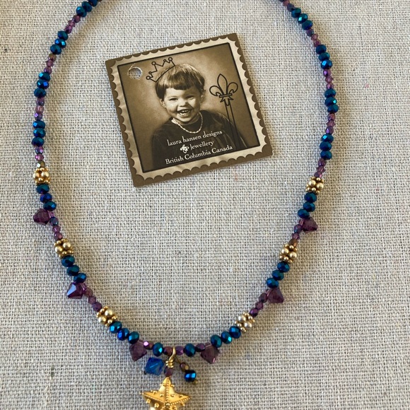 New Gold Vermeil Star Pendant on Beaded strand of Swarovski crystals & Verme… - Picture 2 of 7